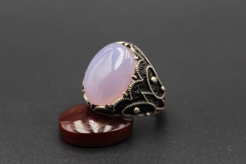 خاتم عقيق يماني سماوي 8.25 انجليزي_18.5 عربي