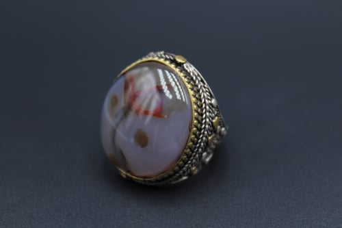 خاتم عقيق يماني مزهر حجم كبير مقاس 9.75 انجليزي _...