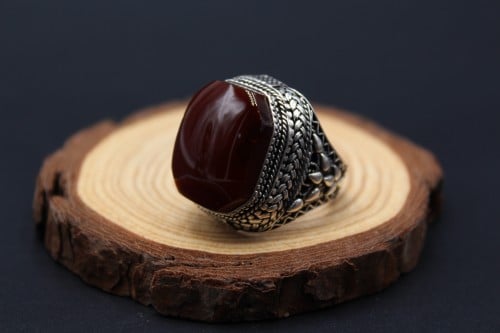 خاتم عقيق يماني كبدي زعفراني مقاس 9 انجليزي _20 عر...