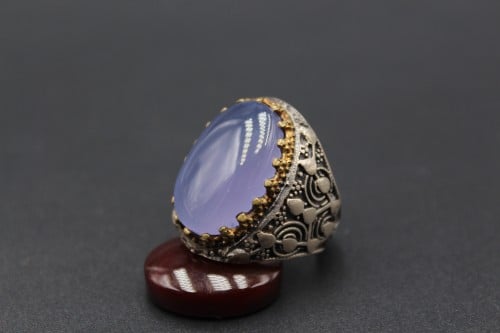 خاتم عقيق يماني سماوي مقاس 8.5 انجليزي_ 18.5 عربي