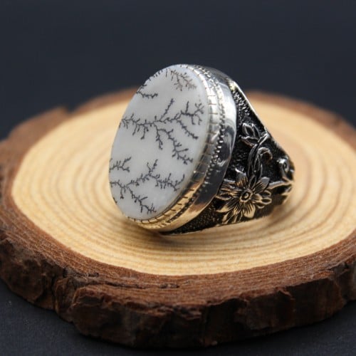 خاتم عقيق يماني مشجر مقاس 10 انجليزي _ 22 عربي