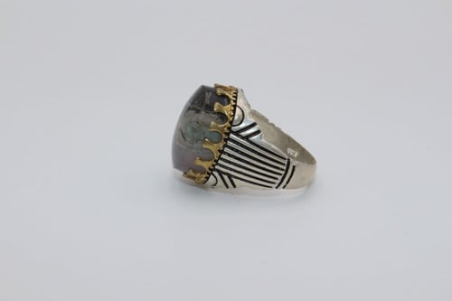 خاتم عقيق يماني طحلبي مقاس 7.5انجليزي _ 16 عربي