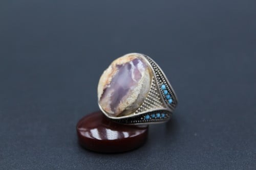 خاتم عقيق يماني طحلبي مقاس 7.5انجليزي _ 16 عربي