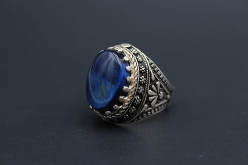 خاتم بحجر التايجر الأزرق مقاس 8.25 انجليزي _ 18 عر...
