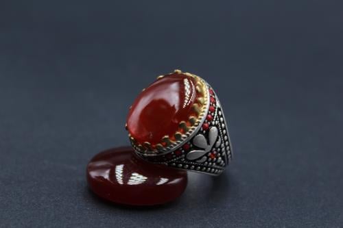 عقيق يماني احمر مقاس 6 انجليزي - 12 عربي