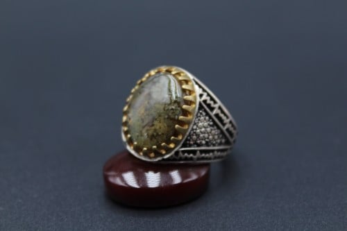 خاتم عقيق يماني طحلبي حجم صغير مقاس 8 انجليزي_ 17...