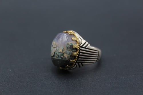 خاتم عقيق يماني طحلبي مقاس 7.5انجليزي _ 16 عربي