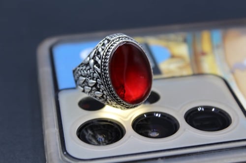 خاتم عقيق يماني كرزي مقاس 9.75 انجليزي _ 22 عربي