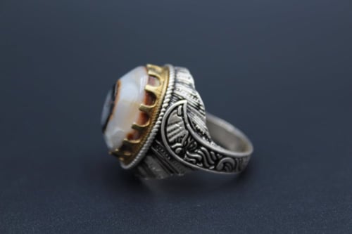 خاتم عقيق يماني بقراني مقاس 9 انجليزي _ 20 عربي