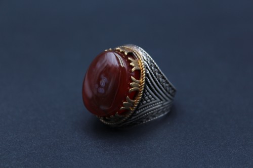 خاتم عقيق يماني كبدي مقاس 7.5 انجليزي _ 16 عربي