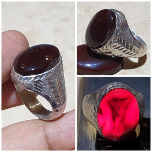 خاتم عقيق يماني كرزي مقاس 9 انجليزي_ 20 عربي