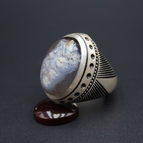 خاتم عقيق ورد الربيع مقاس 10.5 انجليزي _ 24 عربي