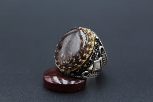 خاتم عقيق يماني جلد الحيه مقاس 7.5 انجليزي_ 16 عرب...