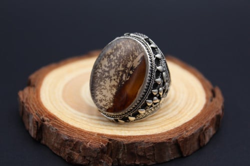 خاتم عقيق يماني مشجر مقاس 10.5 انجليزي _ 23.5 عربي