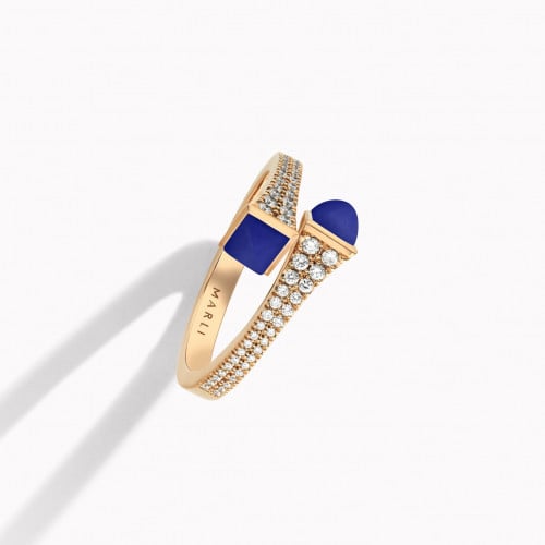 خاتم مارلي بالماس وحجر اصغر حجم Lapis Lazuli