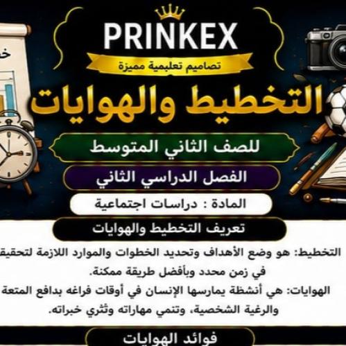 مطوية التخطيط والهوايات مادة دراسات اجتماعية الصف...