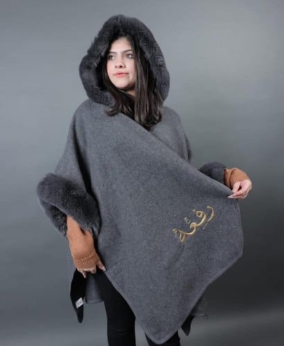 شال شتوي قماش جوخ اطراف فرو أرنب