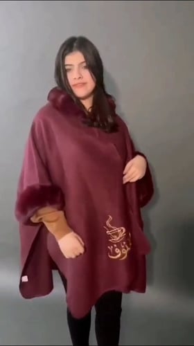شال شتوي قماش جوخ اطراف فرو أرنب