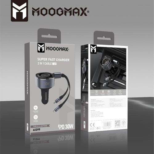 MoogMax شاحن سيارة 2 في 1 30W