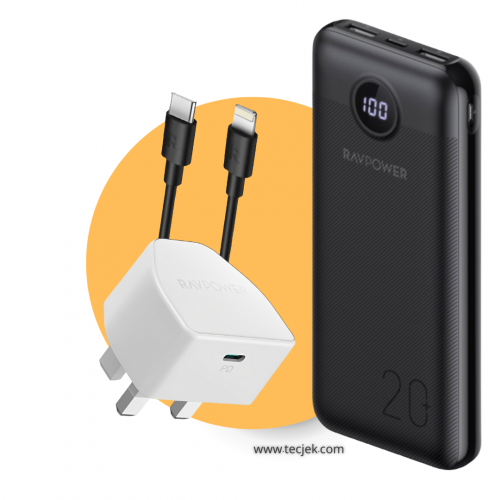 عرض راف باور بانك 20000 + فيش جداري PD+ كيبل ايفون