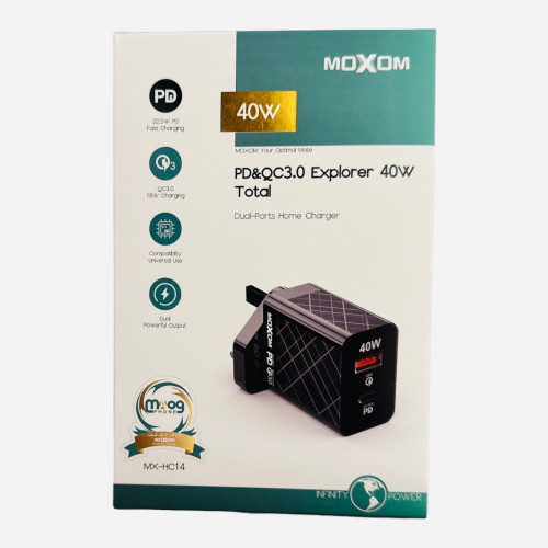 فيش جداري ماركة MOXOM بقوة 22.5 واط منفذين PD+USB
