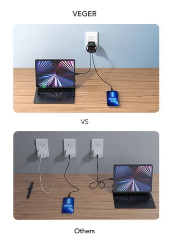 VEGER شاحن جداري متعدد المنافذ مع شاحن ساعة ابل