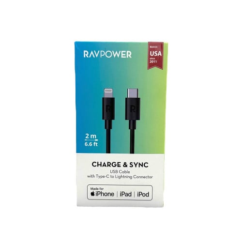 كيبل راف باور 2 متر ربل اسود للايفون