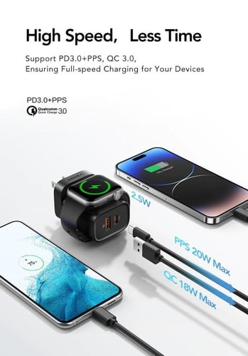 VEGER شاحن جداري متعدد المنافذ مع شاحن ساعة ابل