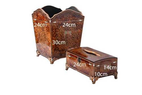 سلة مهملات مع علبة مناديل خشب