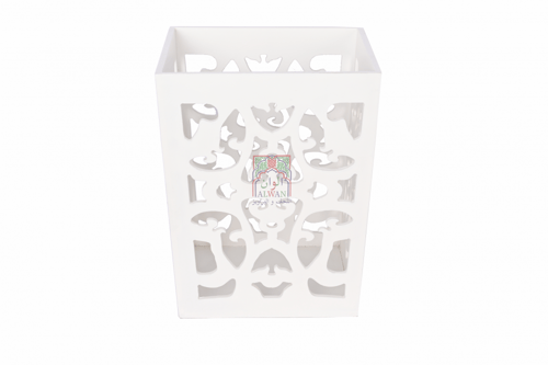 سلة مهملات مع علبة مناديل خشب حفر