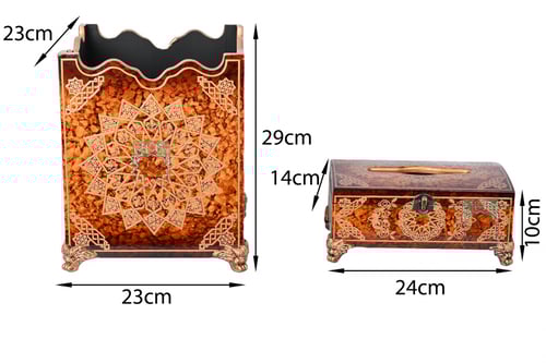 سلة مهملات مع علبة مناديل خشب