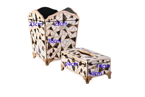 سلة مهملات مع علبة مناديل خشب