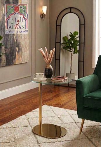 طاولة جانبية زجاجية بقاعدة معدنية ذهبية – ارتفاع 5...