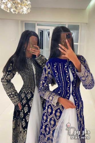 جلابية بشت تطريز كمبيوتر لونين - اسود وكحلي