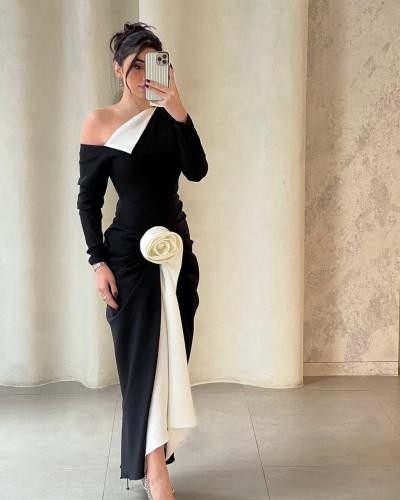 فستان ابيض واسود كريب استرتش