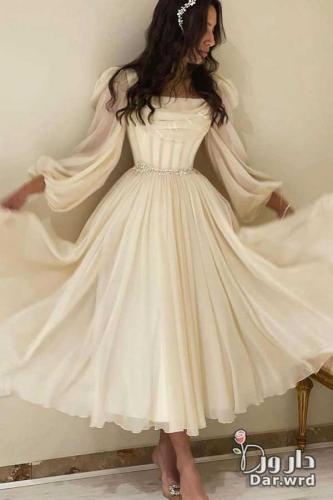 فستان شيفون ناعم كلوش بتطريز لولو حزام ثابت مع جيب...