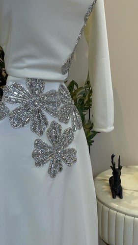 فستان خامه طبي كوري تطريز يدوي