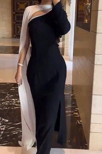 فستان اسود كريب باربي بشال شيفون ابيض