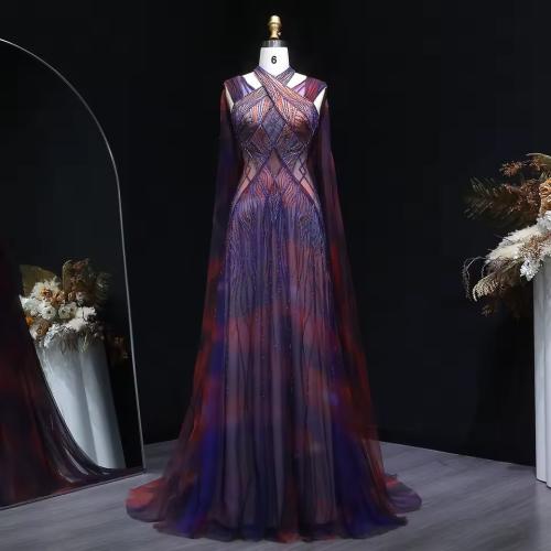 Luxury evening dress fully embroidered with sleeves in kimono style