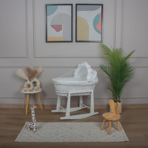 سلة موسى خيزران ابيض بتلبيسة قماش حبوب الرمان اوف...