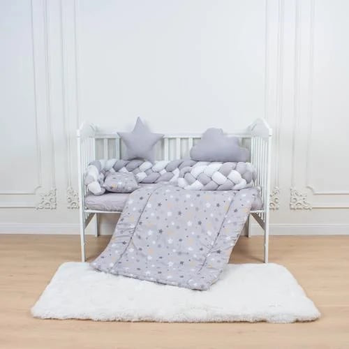 6-Piece Complete Quad-Braid Cotton Baby Crib Bedding Set