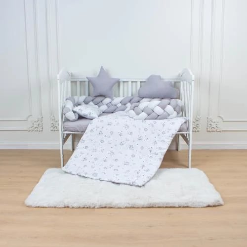 6-Piece Complete Quad-Braid Cotton Baby Crib Bedding Set