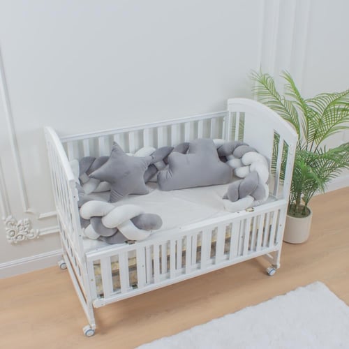 ضفيرة رباعية لسرير الطفل رمادي