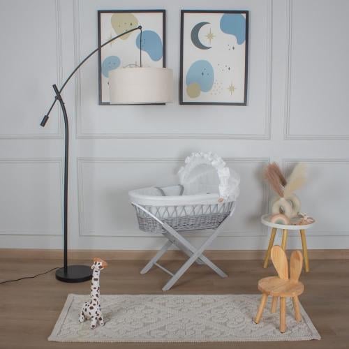 سلة موسى خيزران رمادي بتلبيسة قماش حبوب الرمان