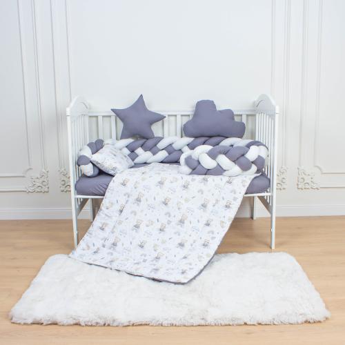 6-Piece Complete Quad-Braid Cotton Baby Crib Bedding Set