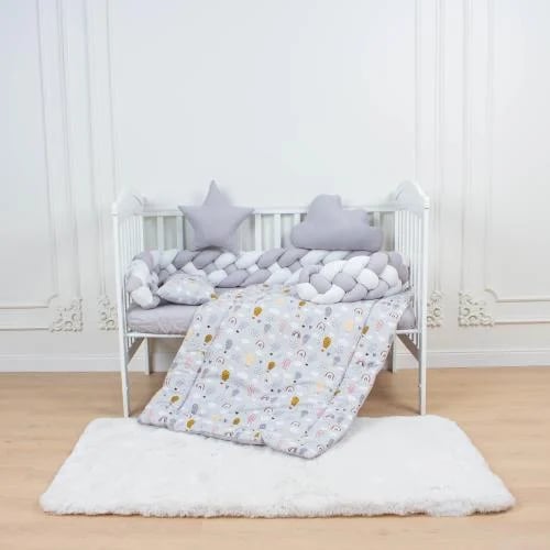 6-Piece Complete Quad-Braid Cotton Baby Crib Bedding Set