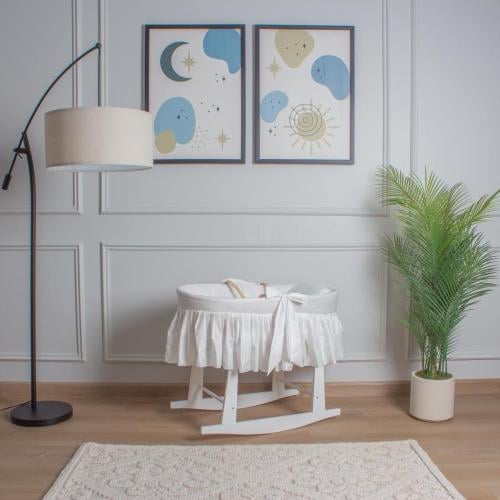 سلة موسى قش مع تلبيسة قماش قطن اوف وايت بتصميم فيو...