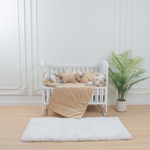 مفرش ضفيرة رباعية كامل لسرير الطفل 6 قطع بيج