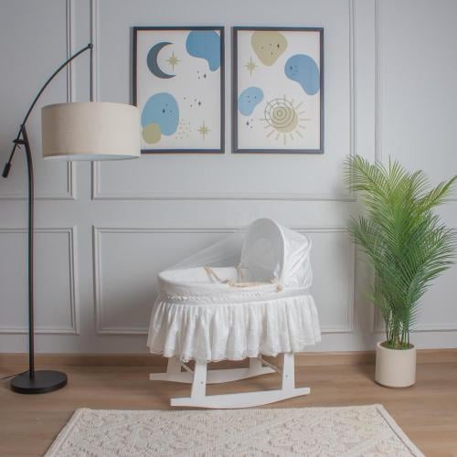 سلة موسى قش مع تلبيسة قماش قطن كسرات طبقة مزيّنة ب...