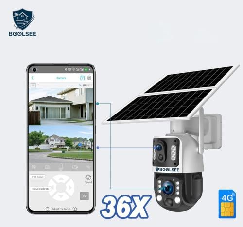 كاميرا مراقبة طاقة شمسية 8MP 4K بعدستين وزوم 36X